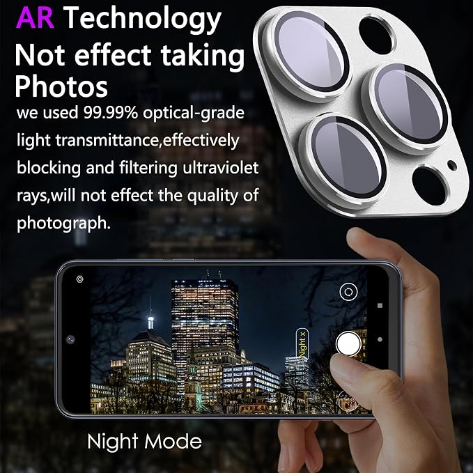 2 Pack Camera Lens Protector for iPhone 16 Pro/16 Pro Max,[Not Easy to Breakn ] AR Tempered Glass Strong Adsorption Metal Camera Cover Screen-Silvery