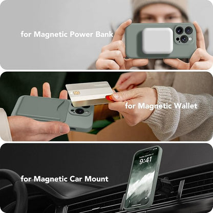 Magnetic for iPhone 13 Pro Max Case, Compatible with MagSafe, [Full Camera Protection][Screen Protector] Silicone Shockproof Protective Phone Case for iPhone 13 Pro Max 6.7", Calke Green