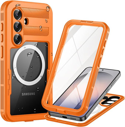 Lanhiem Magnetic for Samsung Galaxy S26 Plus Case, IP68 Waterproof Dustproof Case, [Compatible with Magsafe] [Built-in Screen Protector] Full Body Heavy Duty Rugged Phone Cover 6.7 inch, Cosmic Orange