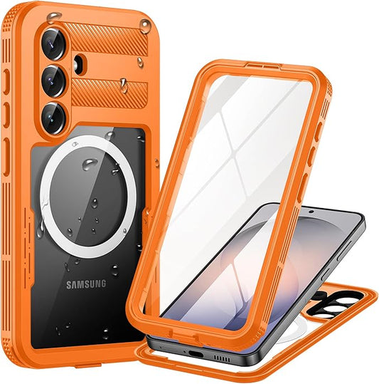 Lanhiem Magnetic for Samsung Galaxy S26 Plus Case, IP68 Waterproof Dustproof Case, [Compatible with Magsafe] [Built-in Screen Protector] Full Body Heavy Duty Rugged Phone Cover 6.7 inch, Cosmic Orange