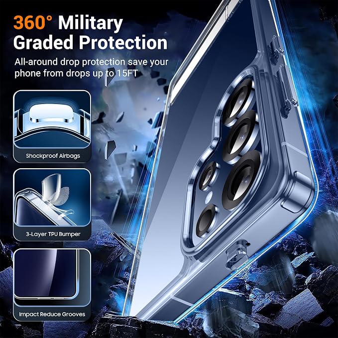 Temdan Designed for Samsung Galaxy S25 Ultra Case,[Built in Hidden Kickstand][Military Grade Drop Protection] [Never Yellowing] Slim Thin Phone Case for Galaxy S25 Ultra Case 6.9"- Crystal Clear