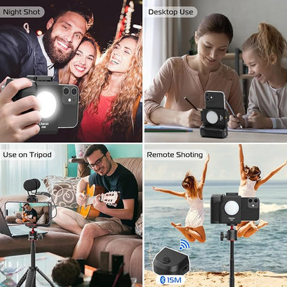 ULANZI CG02 Upgraded Smartphone Camera Shutter Handle Grip w Detachable Wireless Bluetooth Remote Control,Three-Gear Adjustable Fill Light for iPhone Samsung Google OnePlus Phones Video/Photo Shooting