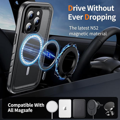 Cozycase for iPhone 13 Pro Max Waterproof Shockproof Dustproof Case [Compatible with MagSafe] - Heavy Duty/360 Full Body/Military Grade/Rugged Hard Built in Screen/Camera Protector with Lanyard Black