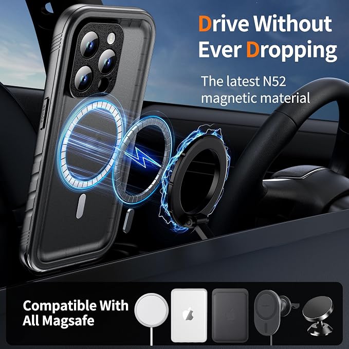 Cozycase for iPhone 13 Pro Waterproof Shockproof Dust Proof Case [Compatible with MagSafe] - Heavy Duty/360 Full Body/Military Grade/Rugged Hard Built in Screen/Camera Protector with Lanyard Black