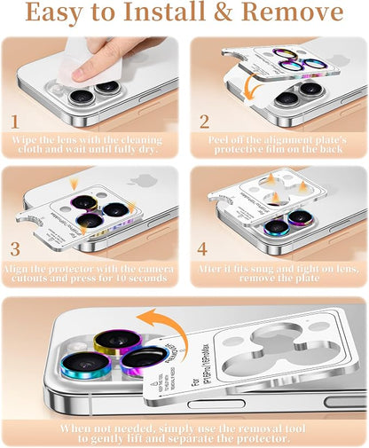 GolbinBox Camera Lens Protector for iPhone 17 Pro Max/17 Pro/16 Pro Max/16 Pro, 1:1 Invisible Fit, 9H Tempered Glass Ultra HD Metal Individual Camera Cover, Case Friendly, Colorful