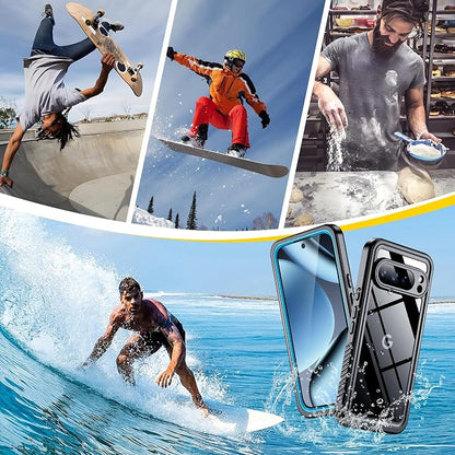 SPIDERCASE for Google Pixel 10 Pro Case Waterproof, [12FT Military-Grade Shockproof] IP68 Underwater [Anti-Peeping Screen Protector] Full Body Sealed Protection Anti-Scratched Phone Case, Light Blue
