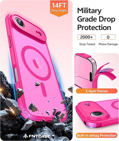 FNTCASE for iPhone Air Case: [Compatible with Magsafe] Translucent Matte Cases with [Full Camera Protection] [Screen Protector] Military Grade Shockproof Protective Phone Cover - Hot Pink