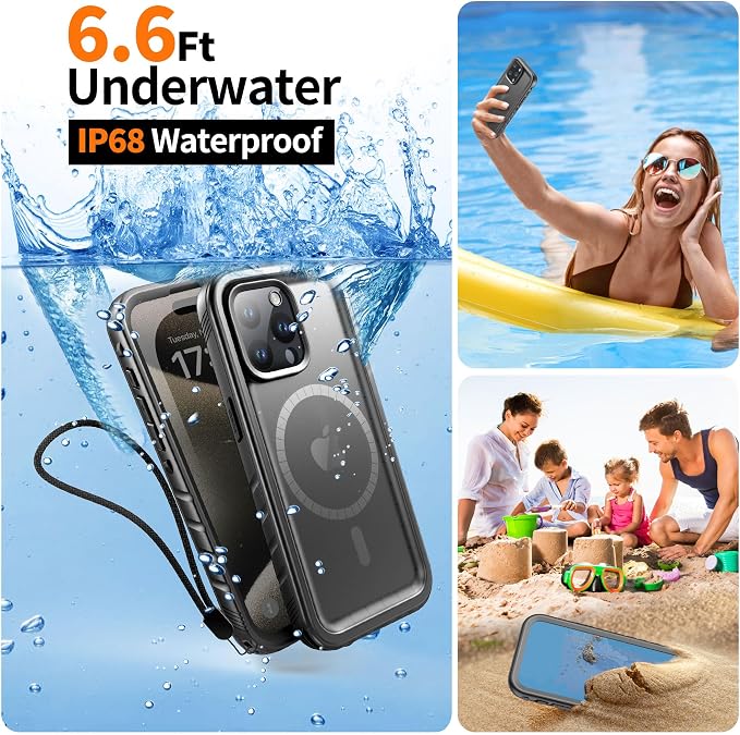 Cozycase for iPhone 14 Pro Max Waterproof Shockproof Dustproof Case [Compatible with MagSafe] - Heavy Duty/360 Full Body/Military Grade/Rugged Built in Screen/Camera Protector with Lanyard Black