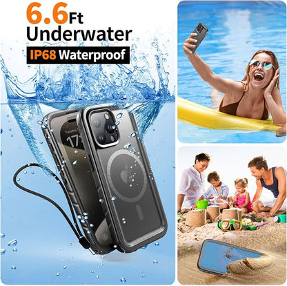 Cozycase for iPhone 14 Pro Max Waterproof Shockproof Dustproof Case [Compatible with MagSafe] - Heavy Duty/360 Full Body/Military Grade/Rugged Built in Screen/Camera Protector with Lanyard Black