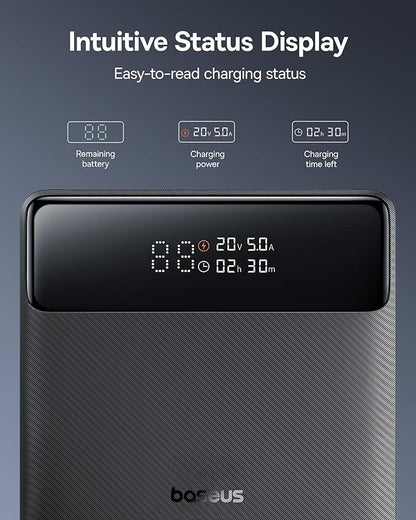 Baseus Laptop Portable Charger 100W 20000mAh, Blade Travel Power Bank Fast Charging 2 USB-C & 2 USB-A Port, Steam Deck Battery Pack for MacBook iPad iPhone 17/16/15/14/13 Samsung S24 etc.