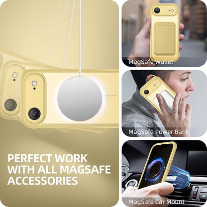 BERFY for iPhone Air Case, Compatible with MagSafe, Built-in Privacy Screen Protector, Camera Protection, Shockproof Full Body Phone Case 6.5", Clear Yellow