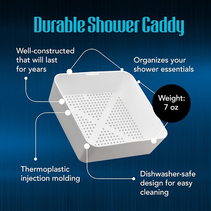 Plastic Shower Caddy, Fits Shower Shelves, Seats and Benches with Other Bathroom Must Haves, Mesh Shower Caddy Alternative, 8.5 x 2.5 inches