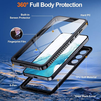 Hualele for Samsung Galaxy S23 Plus Case Waterproof, Built in Lens & Screen Protector Rugged Full Body Protective Military Grade Drop Protection IP68 Underwater Cover Case for Galaxy S23 Plus Black