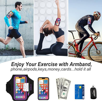 Armband for Samsung Galaxy S26 Ultra/S25 Ultra/S24 Ultra/S23 Ultra/S22 Ultra/S21 Ultra/S20 Ultra/S26+/S25+/S24+/S23+/S22+/S21+/S20+/S10+/S9+/S8+, with Zipper Pocket for for Galaxy Buds(Purple)