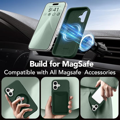 GONEZ Magnetic for iPhone 17 Case, Compatible with MagSafe, [Screen Protector + Camera Lens Protector], Liquid Silicone Anti-Scratch Shockproof Protective Phone Case 6.3 inch, Army Green