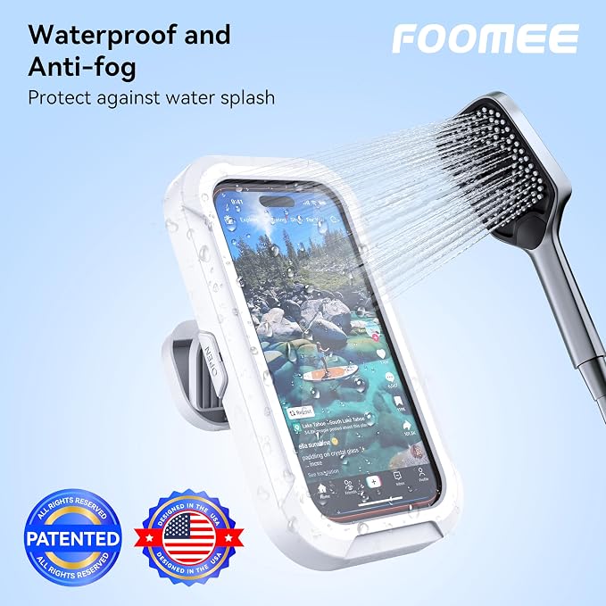2-Pack Shower Phone Holder, Waterproof, 360° Rotatable & Adjustable Wall Mount with Adhesive for 4-7 Inch Phones (iPhone, Samsung, Google), White