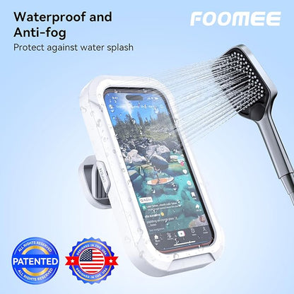 2-Pack Shower Phone Holder, Waterproof, 360° Rotatable & Adjustable Wall Mount with Adhesive for 4-7 Inch Phones (iPhone, Samsung, Google), White