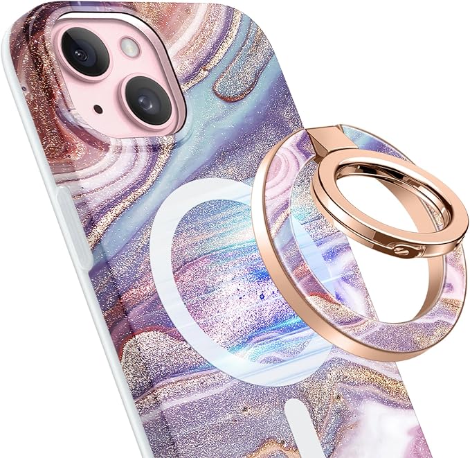 GVIEWIN Magnetic Phone Ring Holder, Compatible with MagSafe Phone Grip with Adjustable Stand, Magnet Phone Ring Kickstand for iPhone 17/16/15/14/13/12 Pro Max Plus Air/Other Phones (Flowing Sakura)