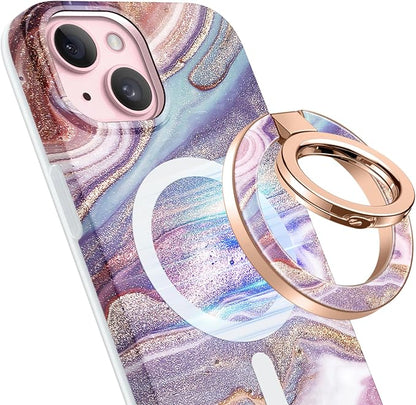 GVIEWIN Magnetic Phone Ring Holder, Compatible with MagSafe Phone Grip with Adjustable Stand, Magnet Phone Ring Kickstand for iPhone 17/16/15/14/13/12 Pro Max Plus Air/Other Phones (Flowing Sakura)