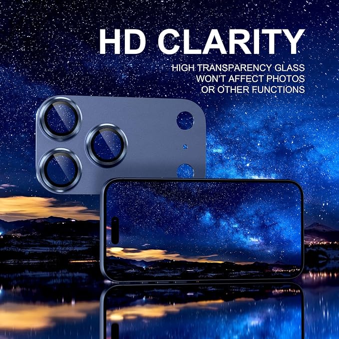 Choiche Compatible for iPhone 17 Pro Camera Lens Protector, Strong Adsorption Camera Cover with 9H Tempered Glass Lens Screen Protector Metal Ring Decoration Accessories 6.3-inch (Blue)