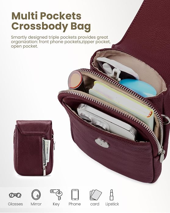 befen Genuine Leather Small Crossbody Bags for Women, Cell Phone Cross body Purse Bag with RFID Blocking Card Slots