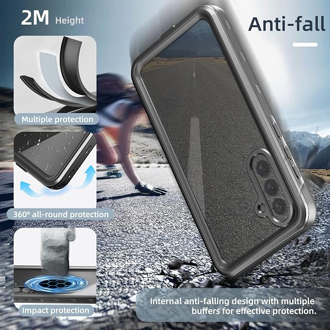 Omio for Galaxy A35 5G Waterproof Case, Full Body IP68 Underwater Clear Protective Case Built-in Screen Protector Heavy Duty Shockproof Case for Men Women, Black