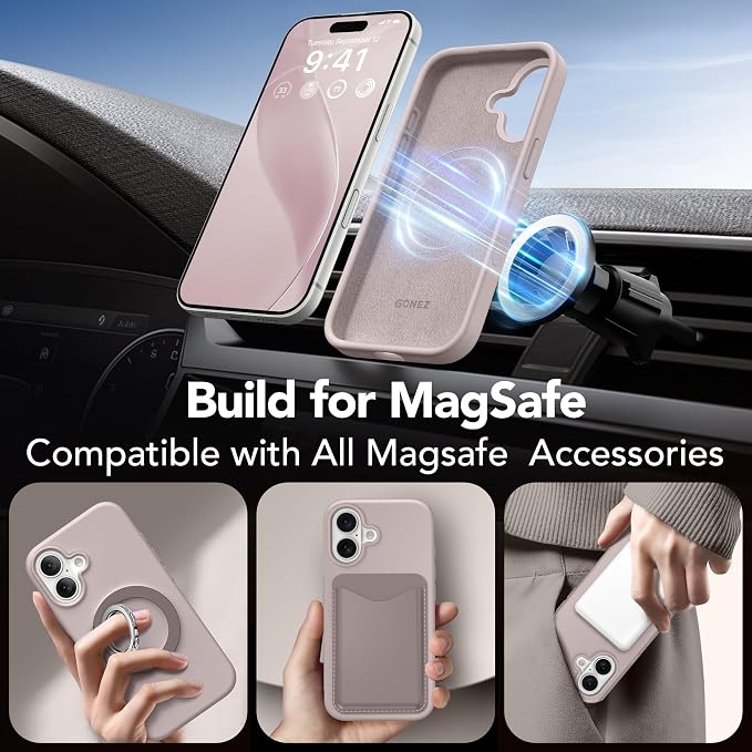 GONEZ Magnetic for iPhone 17 Case, Compatible with MagSafe, [Screen Protector + Camera Lens Protector], Liquid Silicone Anti-Scratch Shockproof Protective Phone Case 6.3 inch, Light Taro