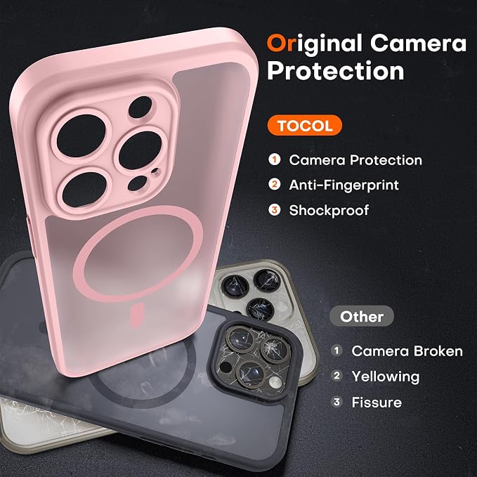 TOCOL for Phone 14 Pro Case, Compatible with Magsafe Charger, Full Camera Protection, Drop Protection, Translucent Matte Phone Case for iPhone 14 Pro 6.1 inch (Light Pink)