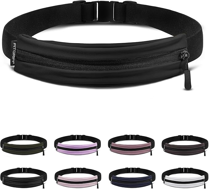 Fitgriff® Running Belt V2 for Men & Women - Slim Fanny Pack, Phone Holder for Jogging, (Fits All Cell Phones) - Money Belt, Runners Waist Pouch (Black, One Size (Waist 24.4 – 43.3 inches))