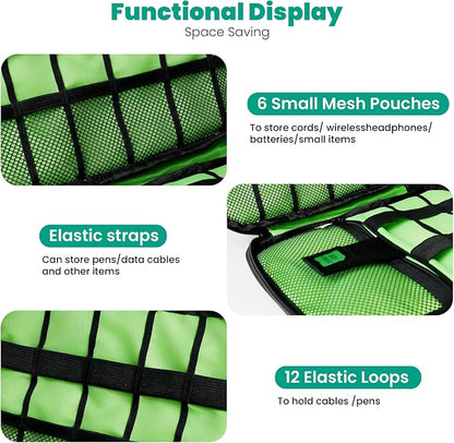 Cord Organizer Travel, Electronics Organizer Tech Pouch - Portable Cable Organizer Bag for Cords, Charger, Phone, SD Card, Power Bank for Travel & Daily Use -Orange Green