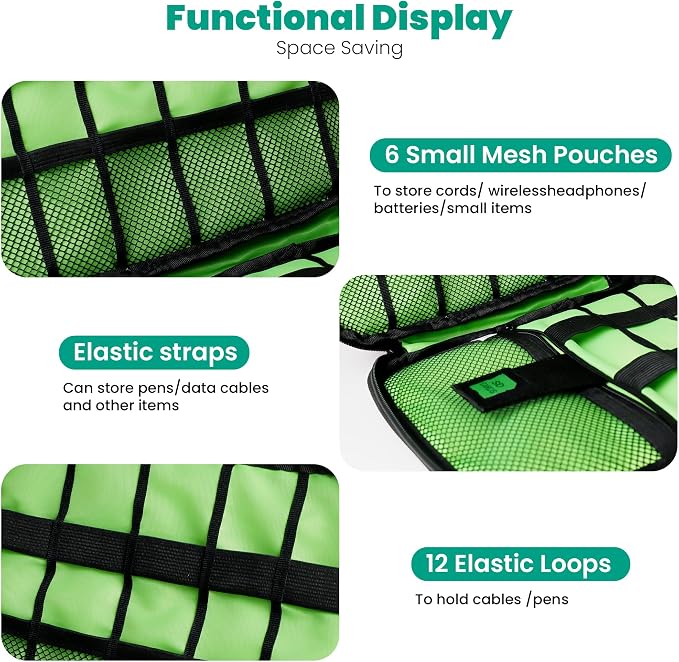 Cord Organizer Travel, Electronics Organizer Tech Pouch - Portable Cable Organizer Bag for Cords, Charger, Phone, SD Card, Power Bank for Travel & Daily Use -Royal Blue Green