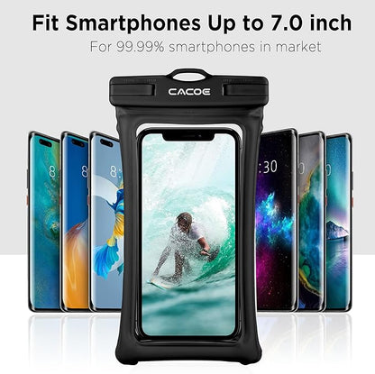 CACOE [Floatable] Floating Universal Waterproof Phone case 2 Pack-Up to 7.0",Phone Pouch with Adjustable Neck Lanyard,IPX8 Cellphone Dry Bags for Beach Pool Swimming（Black+Black）