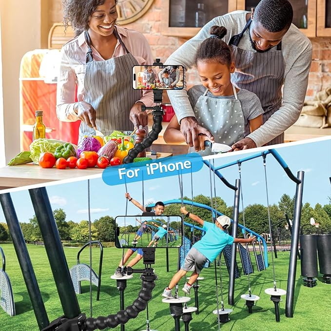 Gooseneck Phone Holder Clamp Clip Mount Cell Phone Stand for Desk Pole Table Compatible with iPhone 16 15 14 Pro Max Plus 13 12 11 SE XS XR X 8 7 6 Samsung GoPro and Other 4-7'' Devices