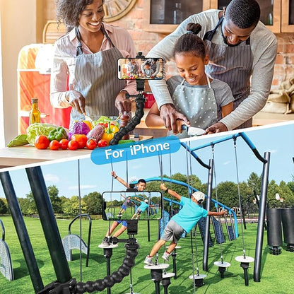 Gooseneck Phone Holder Clamp Clip Mount Cell Phone Stand for Desk Pole Table Compatible with iPhone 16 15 14 Pro Max Plus 13 12 11 SE XS XR X 8 7 6 Samsung GoPro and Other 4-7'' Devices