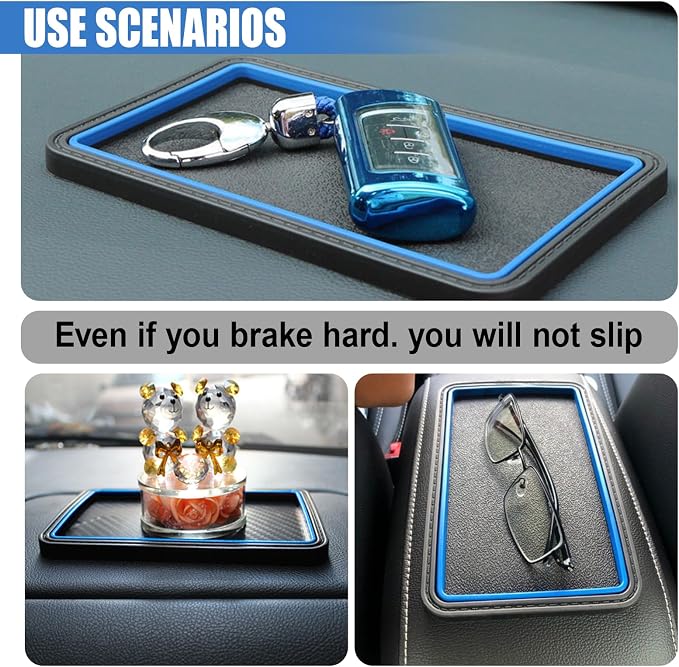 Car Dashboard Anti-Slip Grip Mat, Cell Phone Holder Gel Pad, Multifunctional Dashboard Sticky Pad, Universal Vehicle Interior Accessories for GPS, Keychains, Sunglasses (Blue)