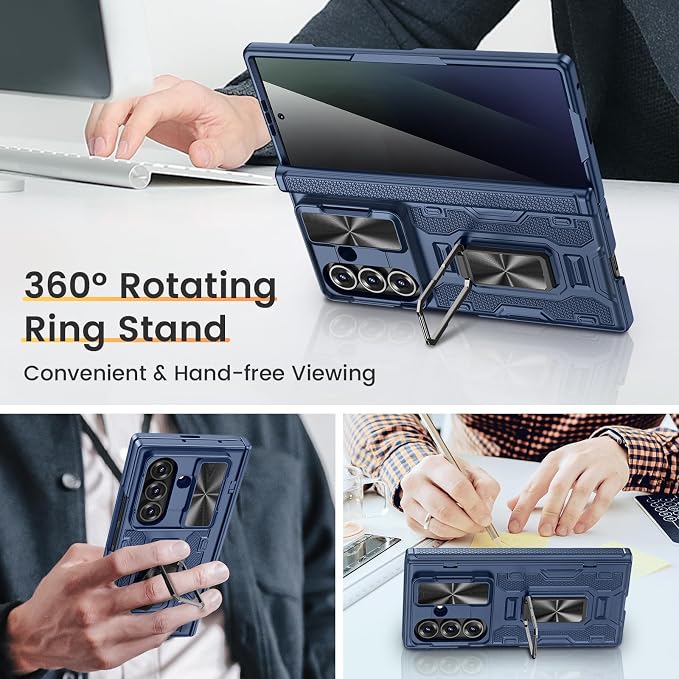 VEGO for Z-Fold7-Case: Galaxy Z Fold 7 Case with Slide Camera Cover,Blue | Built-in Privacy Screen Protector[Adjustable Kickstand] Full Body Drop Protection Case for Samsung Galaxy Fold 7 5G 2025