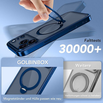 GolbinBox for iPhone 17 Pro Case with 360° Spin Magnetic Stand,[Compatible with Magsafe] [Military Protection][Built-in Ring Holder] Camera Control Phone Case for 17 Pro,Deep Blue/Clear