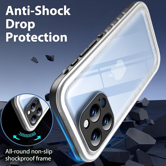 SPORTLINK for iPhone 15 Pro Max Waterproof Case - IP68 Underwater, Shockproof, Dust-Proof, Heavy Duty,Military Grade Screen Protector for iPhone 15 Pro Max Black/Frosted Clear