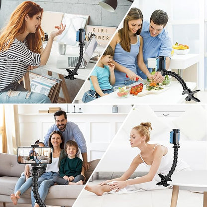 Gooseneck Phone Holder Clamp Clip Mount Cell Phone Stand for Desk Pole Table Compatible with iPhone 16 15 14 Pro Max Plus 13 12 11 SE XS XR X 8 7 6 Samsung GoPro Hero and Other 4-7'' Devices