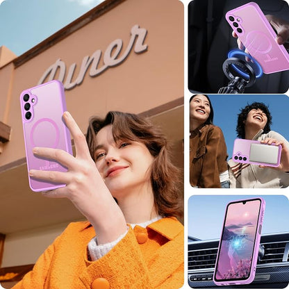 Compatible for Samsung Galaxy A15 5G Phone Case: A15 Case [Mag-Safe Fit] with 2PC Tempered Glass Screen Protector,Matte Translucent Soft-Touch Skin/Full Body Protection for Cell Phone A 15 Cover,Pink