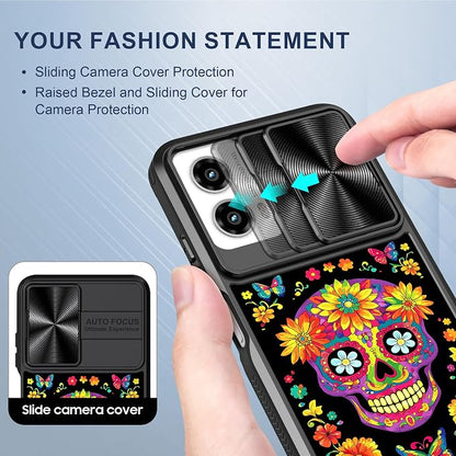 for Motorola Moto G 5G 2024 Case with A Vibrant Sugar Skull, Metal Slide Camera Cover, Screen Protector, Anti-Peeping Privacy Safeguard, Camera Lens Protector Phone Case for Moto G 5G 2024