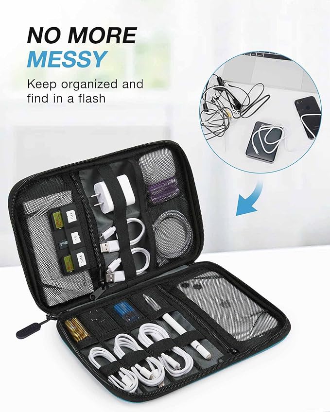 BAGSMART Large Electronics Organizer Travel Case for Tech Accessories, Blue | Travel Cable Organizer, For Travel Essentials, Cord Organizer, For Phone Power Bank SD Card