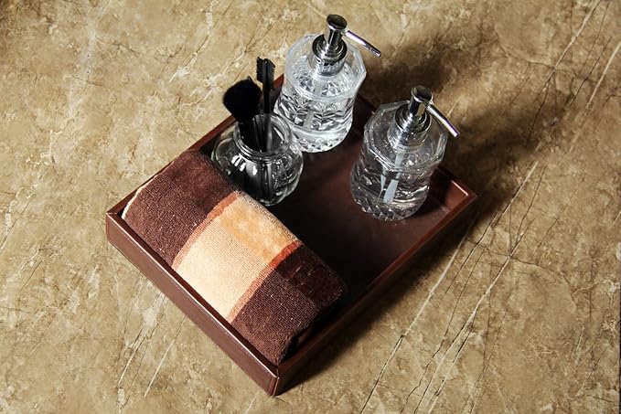 HofferRuffer Decorative Vanity Tray, Desktop Storage Organizer, Catchall Tray, Valet Tray, Nightstand or Dresser Organizer, PU Faux Leather Bathroom Tray, Brown, 10.2 x 8.4 x 1.8 inches (Pack of 2)