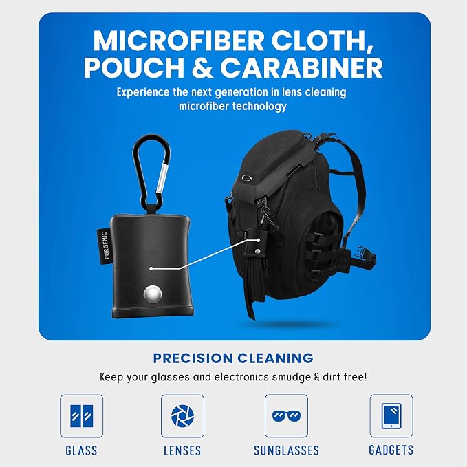 Microfiber Cloth & Glasses Wipes (1 Pack) Lens & Glasses Cleaning Cloth - Eyeglass Cleaner - Camera Lenses & Gadget Delicate Screens - Black