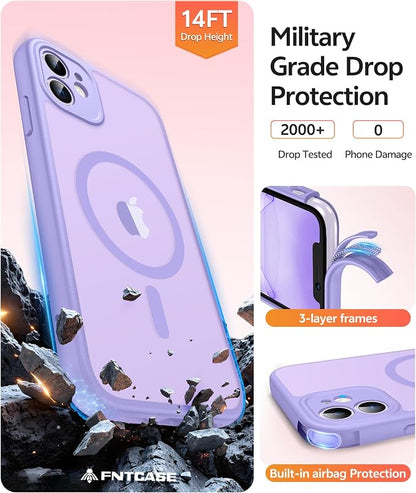 FNTCASE for iPhone 11 Case: [Compatible with Magsafe] Translucent Matte Magnetic Cases [Full Camera Protection] Military Grade Shockproof Protective Phone Cover - Light Purple