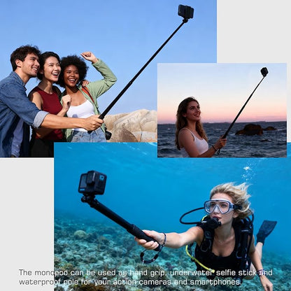 GEPULY Waterproof Selfie Stick Pole Hand Grip Adjustable Underwater Monopod for GoPro Hero 13 12 11 10 9 8 7 6 5 AKASO DJI OSMO 6 5 Pro Action Camera Black