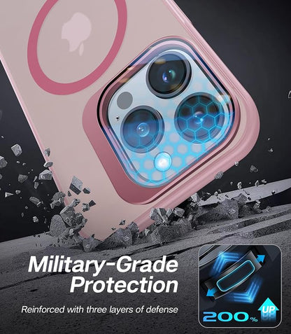 for iPhone 14 Pro Case with Camera Cover Stand [Built-in 9H Camera Lens Protector][Fit for Magsafe] Military Grade Shockproof Translucent Matte Magnetic Phone Case 6.1", Pink
