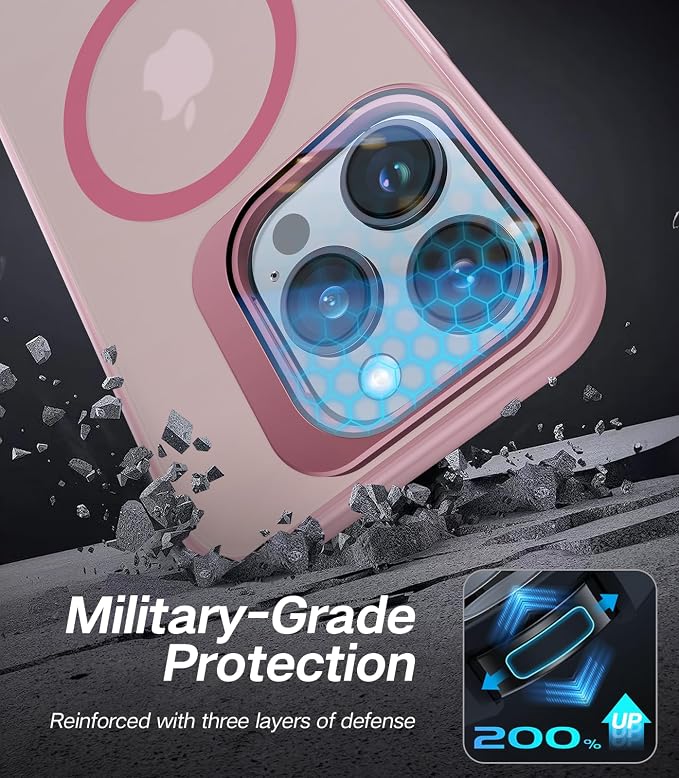 for iPhone 13 Pro Case with Camera Cover Stand [Built-in 9H Camera Lens Protector][Fit for Magsafe] Military Grade Shockproof Translucent Matte Magnetic Phone Case 6.1" Pink