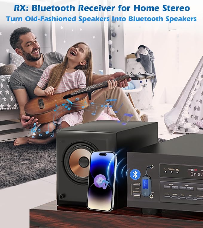 Bluetooth Transmitter Receiver 2 in 1, Low Latency AUX Adapter with LCD Screen, Airplane Bluetooth Adapter for Headphones Airplane/TV/PC/Car/Home Stereo, Wireless Audio Receivers Adapters KAIY