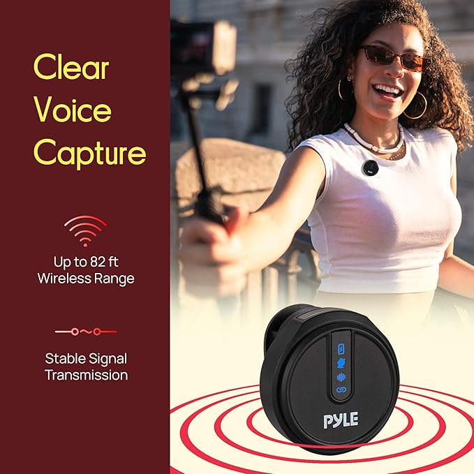 Pyle Wireless Lavalier Microphone System | Noise-Canceling Clip-On Mic with Magnetic Mount, 8H Battery, Charging Case, Windscreens | USB-C Plug & Play for Vlogging, Interviews, Streaming & Podcasts